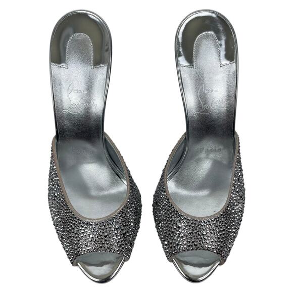 Christian Louboutin Me Dolly Strass 100mm Crystal Mules Silver Size 38 - Picture 7 of 15